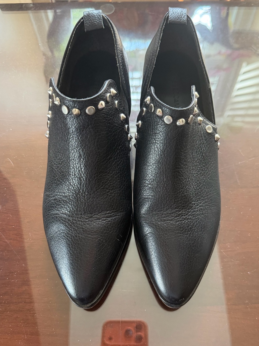 Rebecca Minkoff 7.5 Black Leather Studded Pointed Toe Ankle Booties